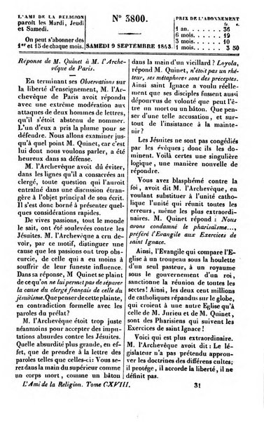 L'ami de la religion journal et revue ecclesiastique, politique et litteraire