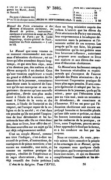 L'ami de la religion journal et revue ecclesiastique, politique et litteraire