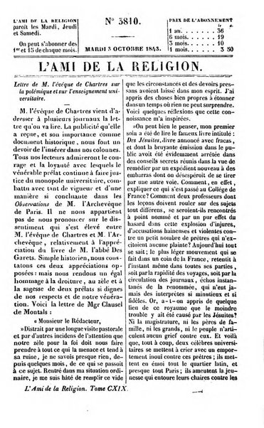 L'ami de la religion journal et revue ecclesiastique, politique et litteraire