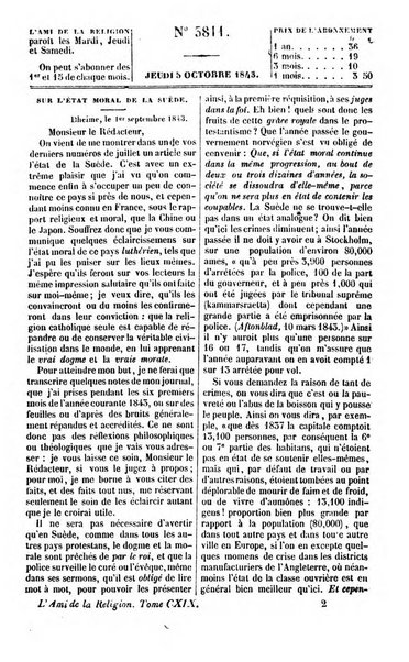 L'ami de la religion journal et revue ecclesiastique, politique et litteraire