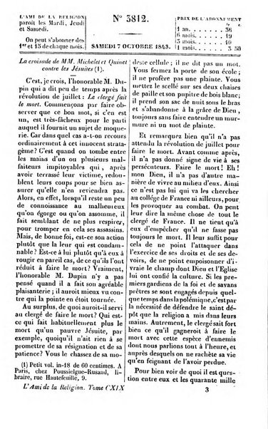 L'ami de la religion journal et revue ecclesiastique, politique et litteraire