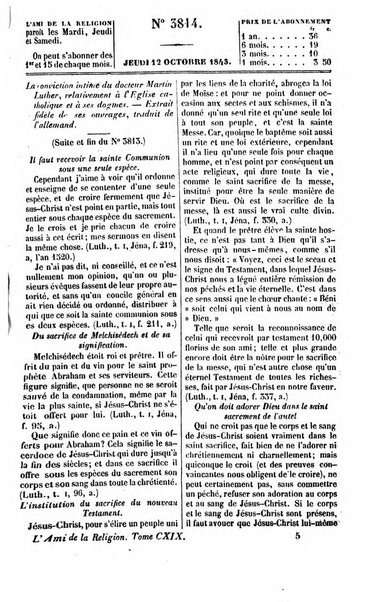 L'ami de la religion journal et revue ecclesiastique, politique et litteraire