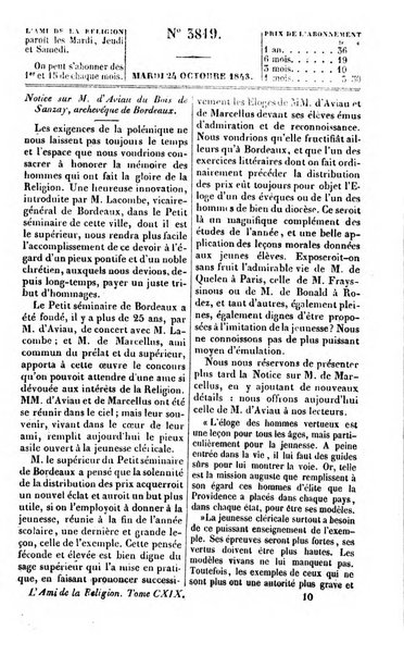 L'ami de la religion journal et revue ecclesiastique, politique et litteraire