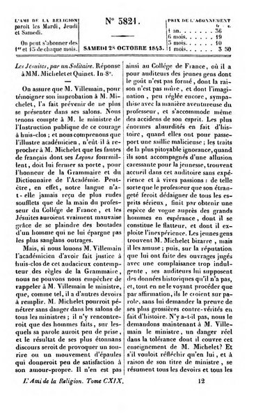 L'ami de la religion journal et revue ecclesiastique, politique et litteraire