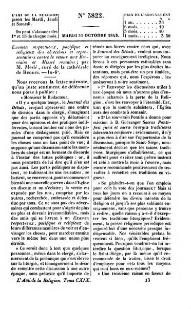 L'ami de la religion journal et revue ecclesiastique, politique et litteraire