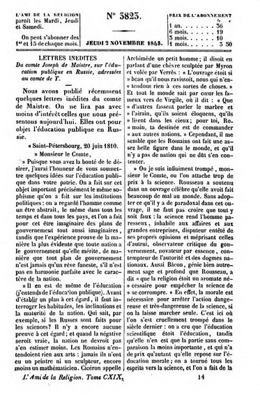 L'ami de la religion journal et revue ecclesiastique, politique et litteraire