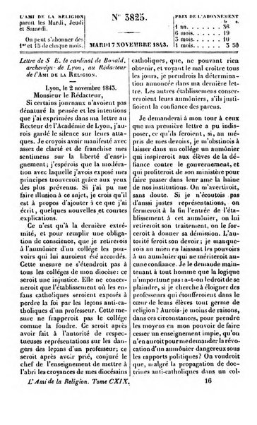 L'ami de la religion journal et revue ecclesiastique, politique et litteraire