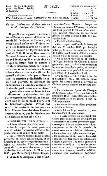 L'ami de la religion journal et revue ecclesiastique, politique et litteraire