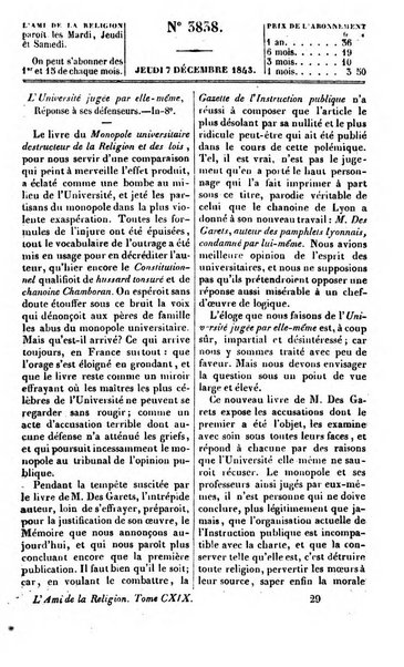 L'ami de la religion journal et revue ecclesiastique, politique et litteraire