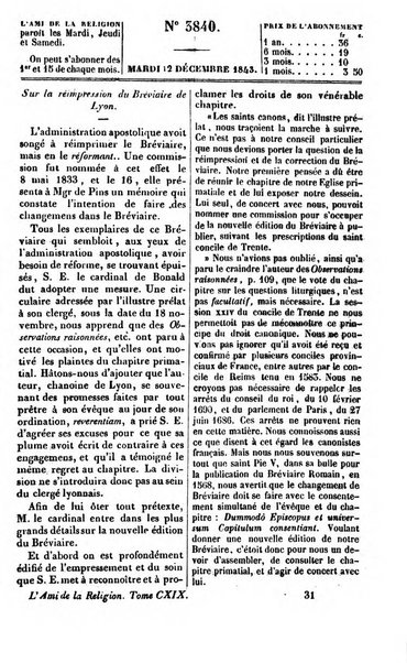 L'ami de la religion journal et revue ecclesiastique, politique et litteraire