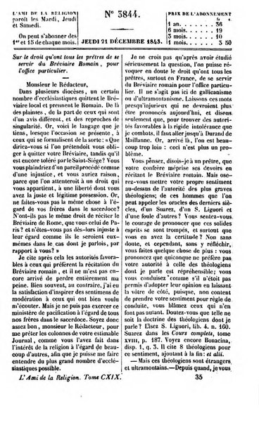 L'ami de la religion journal et revue ecclesiastique, politique et litteraire