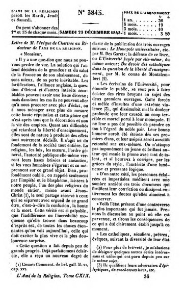 L'ami de la religion journal et revue ecclesiastique, politique et litteraire