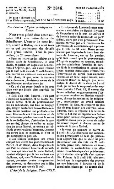 L'ami de la religion journal et revue ecclesiastique, politique et litteraire