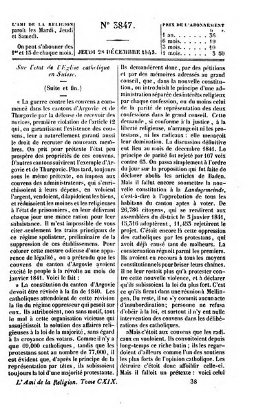 L'ami de la religion journal et revue ecclesiastique, politique et litteraire