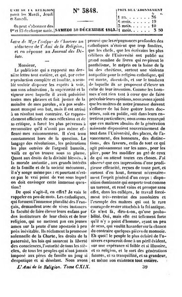 L'ami de la religion journal et revue ecclesiastique, politique et litteraire