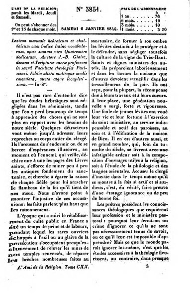 L'ami de la religion journal et revue ecclesiastique, politique et litteraire