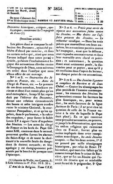 L'ami de la religion journal et revue ecclesiastique, politique et litteraire