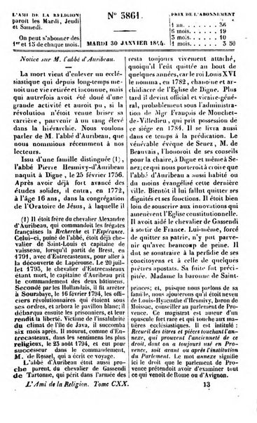 L'ami de la religion journal et revue ecclesiastique, politique et litteraire