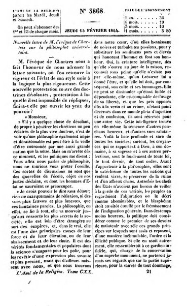 L'ami de la religion journal et revue ecclesiastique, politique et litteraire