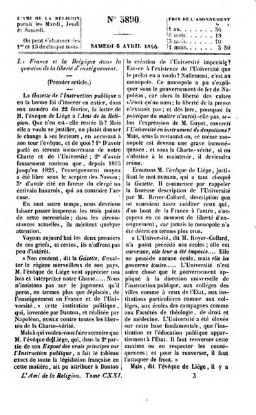 L'ami de la religion journal et revue ecclesiastique, politique et litteraire