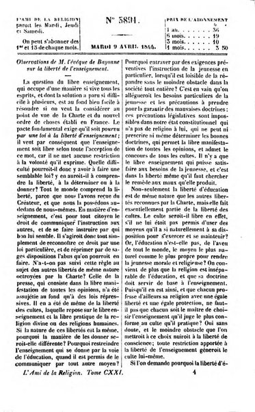 L'ami de la religion journal et revue ecclesiastique, politique et litteraire