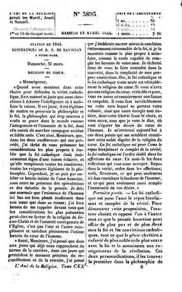 L'ami de la religion journal et revue ecclesiastique, politique et litteraire