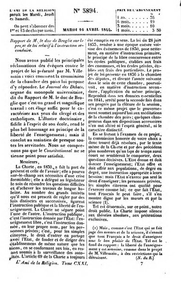 L'ami de la religion journal et revue ecclesiastique, politique et litteraire