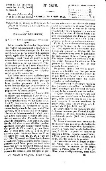 L'ami de la religion journal et revue ecclesiastique, politique et litteraire