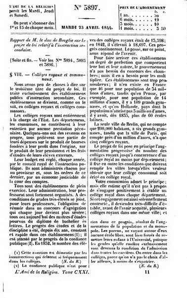 L'ami de la religion journal et revue ecclesiastique, politique et litteraire