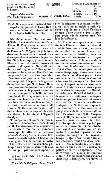 L'ami de la religion journal et revue ecclesiastique, politique et litteraire