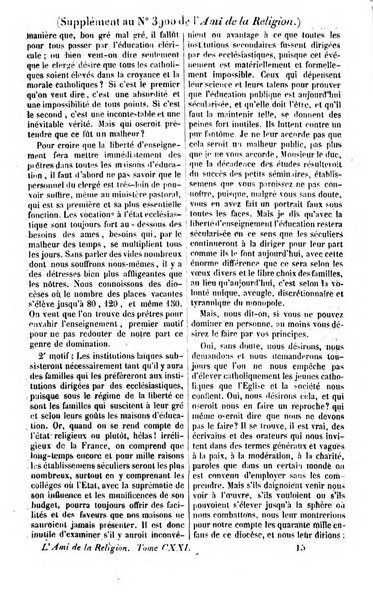 L'ami de la religion journal et revue ecclesiastique, politique et litteraire