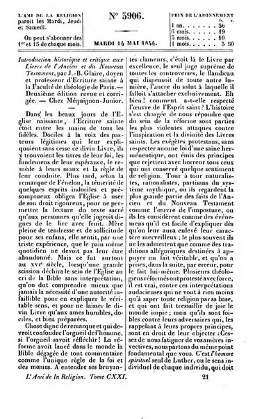 L'ami de la religion journal et revue ecclesiastique, politique et litteraire