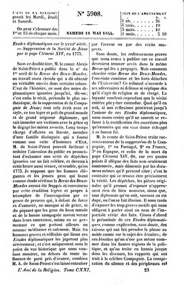 L'ami de la religion journal et revue ecclesiastique, politique et litteraire