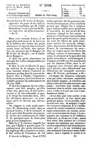 L'ami de la religion journal et revue ecclesiastique, politique et litteraire