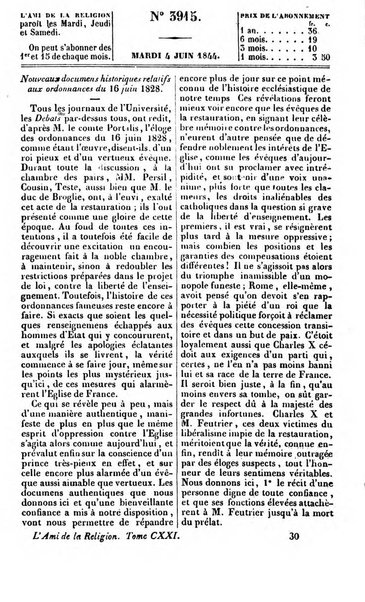 L'ami de la religion journal et revue ecclesiastique, politique et litteraire