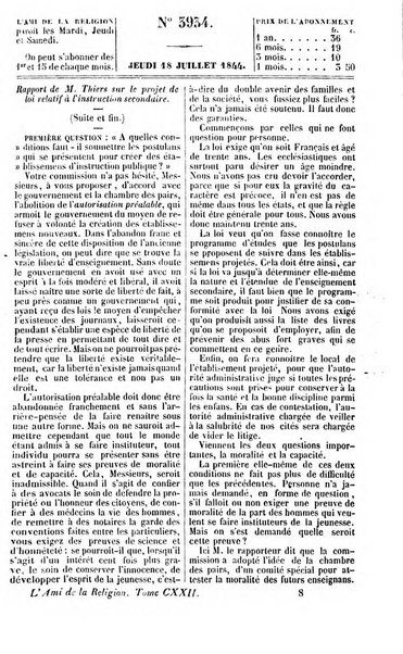 L'ami de la religion journal et revue ecclesiastique, politique et litteraire