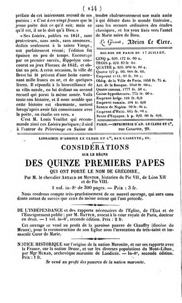 L'ami de la religion journal et revue ecclesiastique, politique et litteraire