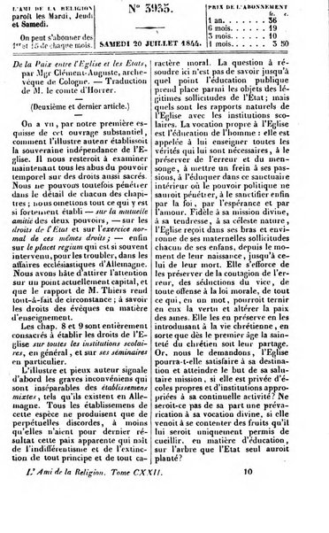 L'ami de la religion journal et revue ecclesiastique, politique et litteraire