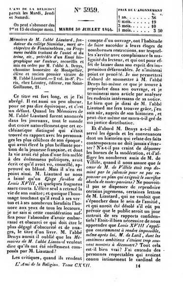 L'ami de la religion journal et revue ecclesiastique, politique et litteraire