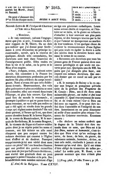 L'ami de la religion journal et revue ecclesiastique, politique et litteraire