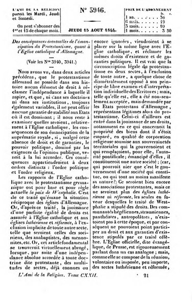 L'ami de la religion journal et revue ecclesiastique, politique et litteraire