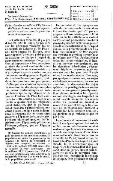 L'ami de la religion journal et revue ecclesiastique, politique et litteraire