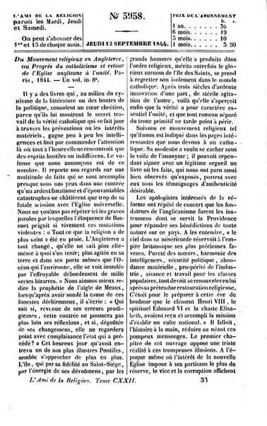 L'ami de la religion journal et revue ecclesiastique, politique et litteraire