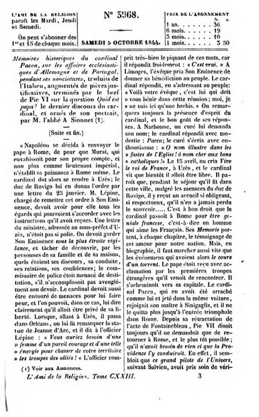 L'ami de la religion journal et revue ecclesiastique, politique et litteraire