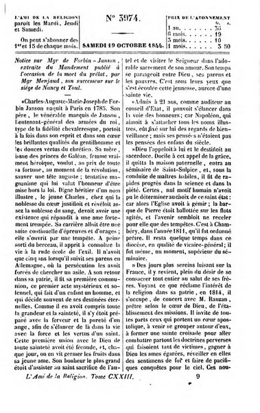 L'ami de la religion journal et revue ecclesiastique, politique et litteraire