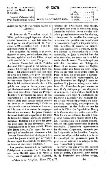 L'ami de la religion journal et revue ecclesiastique, politique et litteraire