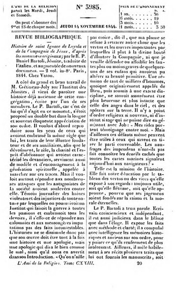 L'ami de la religion journal et revue ecclesiastique, politique et litteraire