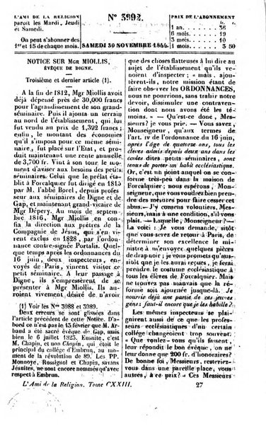 L'ami de la religion journal et revue ecclesiastique, politique et litteraire