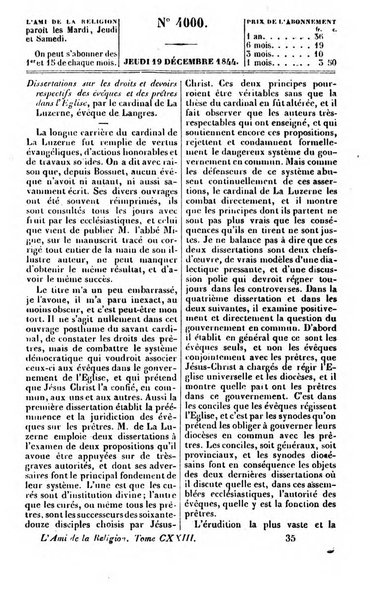 L'ami de la religion journal et revue ecclesiastique, politique et litteraire