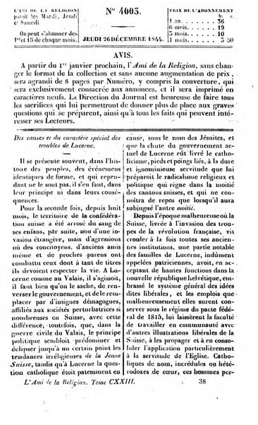 L'ami de la religion journal et revue ecclesiastique, politique et litteraire